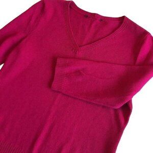 St John Knit V Neck Sweater Shirt Dark Pink Small